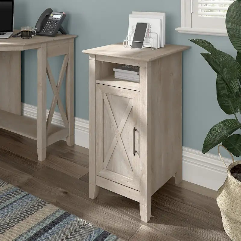 Small Storage Cabinet with Door and Open Cubby – Washed Gray