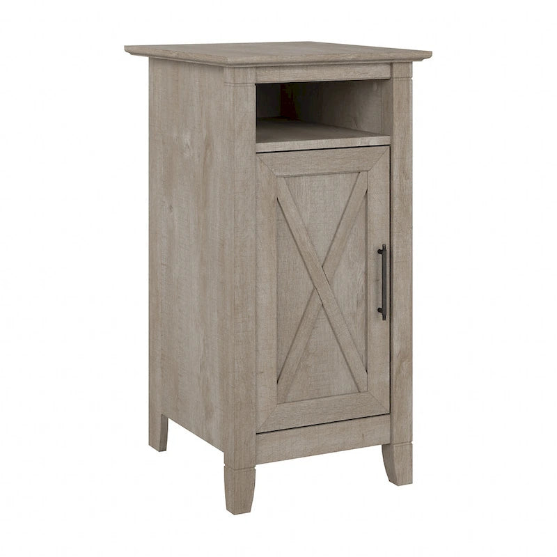 Small Storage Cabinet with Door and Open Cubby – Washed Gray