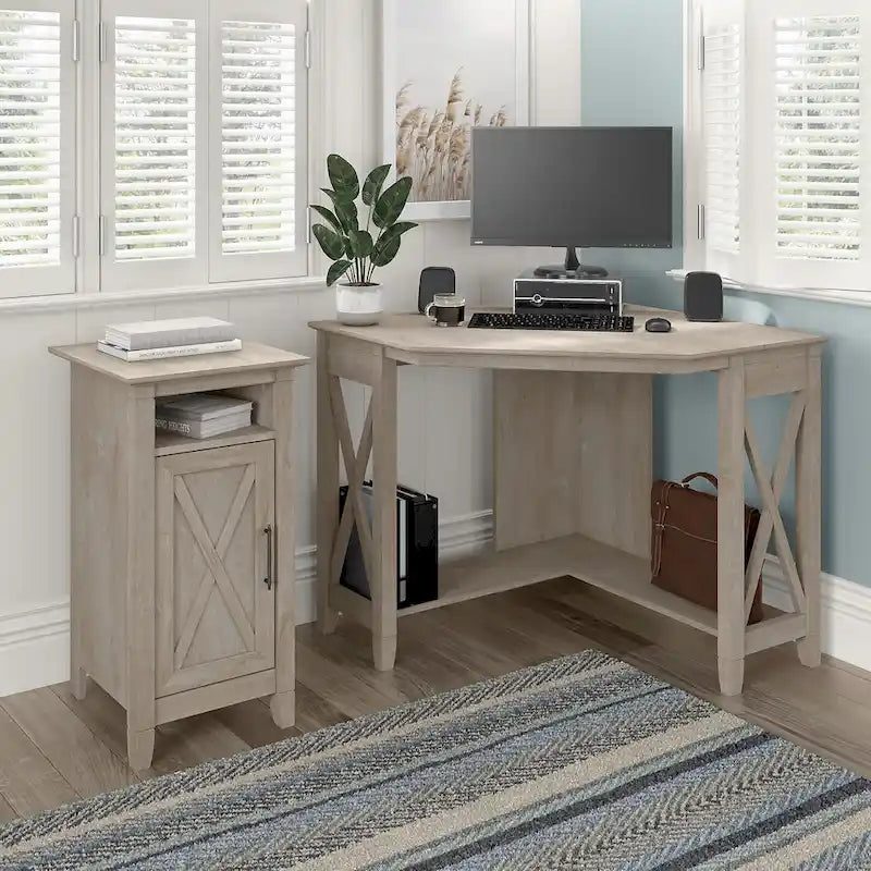 Small Storage Cabinet with Door and Open Cubby – Washed Gray
