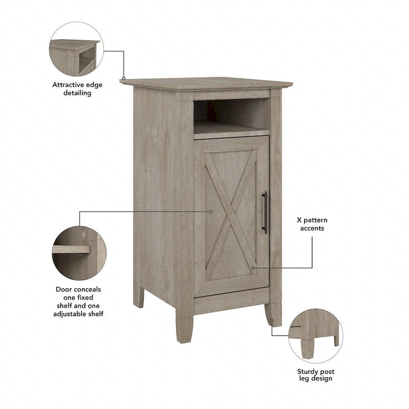 Small Storage Cabinet with Door and Open Cubby – Washed Gray