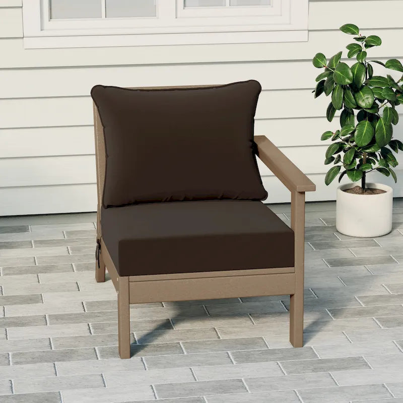 Polytrends Birchwood All Weather HDPE Outdoor Patio Deep Seating Weathered Wood Right Arm Facing Chair With Cushions (1-Piece)