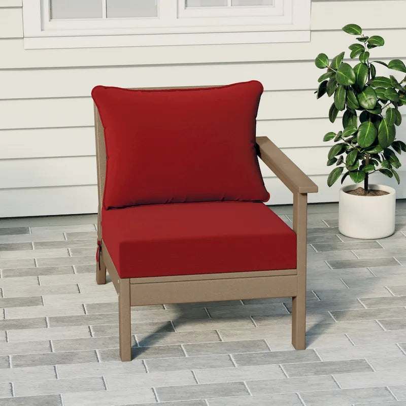 Polytrends Birchwood All Weather HDPE Outdoor Patio Deep Seating Weathered Wood Right Arm Facing Chair With Cushions (1-Piece)