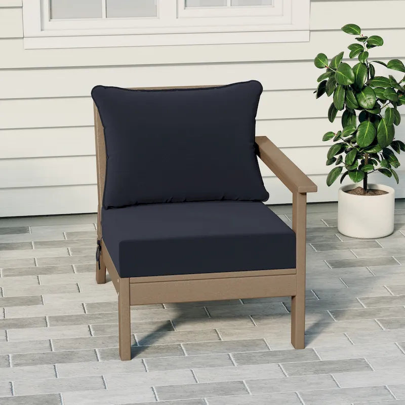 Polytrends Birchwood All Weather HDPE Outdoor Patio Deep Seating Weathered Wood Right Arm Facing Chair With Cushions (1-Piece)