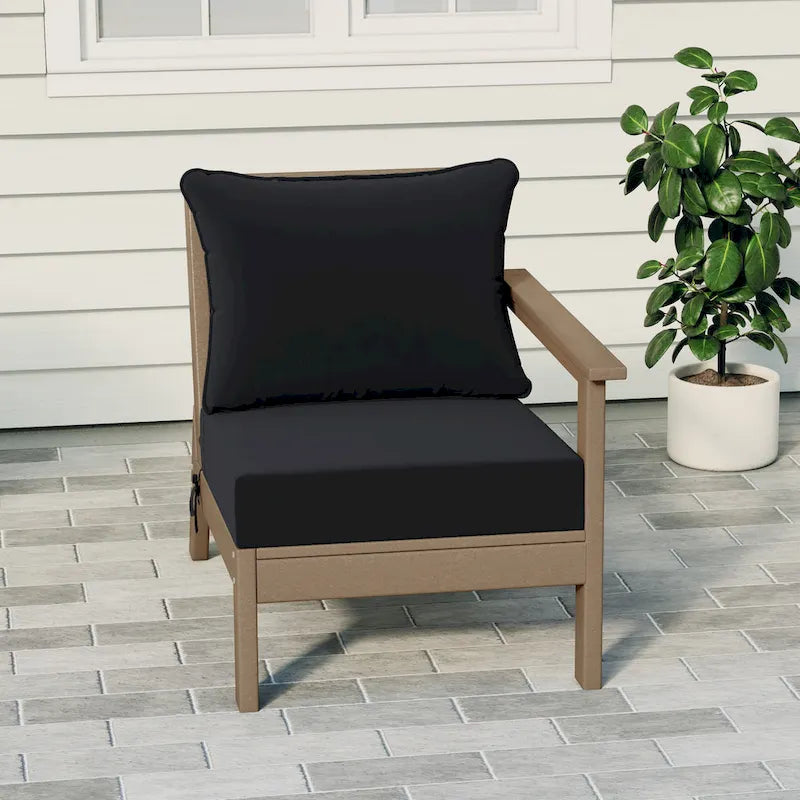 Polytrends Birchwood All Weather HDPE Outdoor Patio Deep Seating Weathered Wood Right Arm Facing Chair With Cushions (1-Piece)