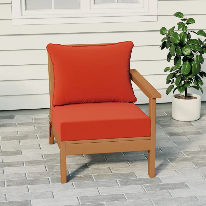 Polytrends Birchwood All Weather HDPE Outdoor Patio Deep Seating Teak Right Arm Facing Chair With Cushions (1-Piece)