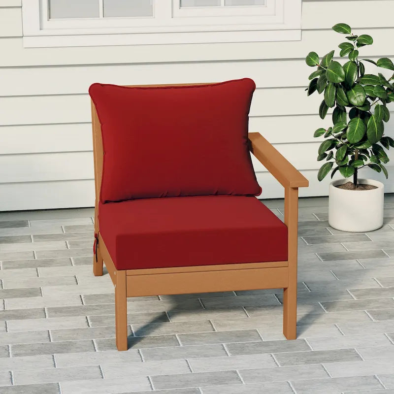 Polytrends Birchwood All Weather HDPE Outdoor Patio Deep Seating Teak Right Arm Facing Chair With Cushions (1-Piece)