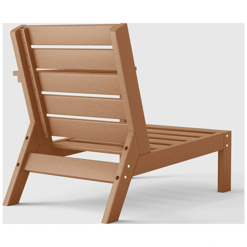 Polytrends Birchwood All Weather HDPE Outdoor Patio Deep Seating Teak Right Arm Facing Chair With Cushions (1-Piece)