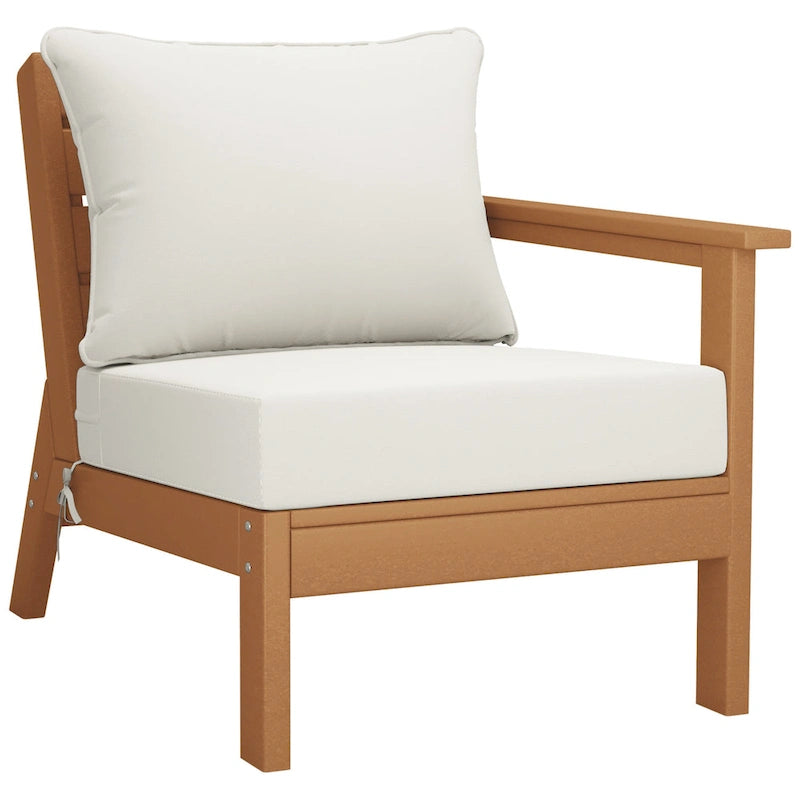 Polytrends Birchwood All Weather HDPE Outdoor Patio Deep Seating Teak Right Arm Facing Chair With Cushions (1-Piece)