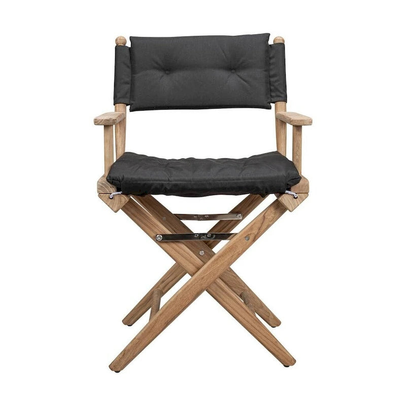 23  Black and Brown Solid Wood Indoor Outdoor Director Chair with Black Cushion