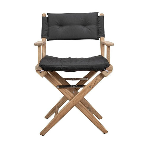23  Black and Brown Solid Wood Indoor Outdoor Director Chair with Black Cushion