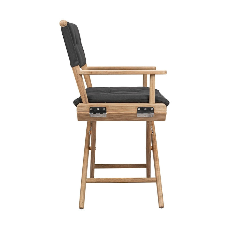 23  Black and Brown Solid Wood Indoor Outdoor Director Chair with Black Cushion