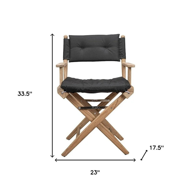 23  Black and Brown Solid Wood Indoor Outdoor Director Chair with Black Cushion