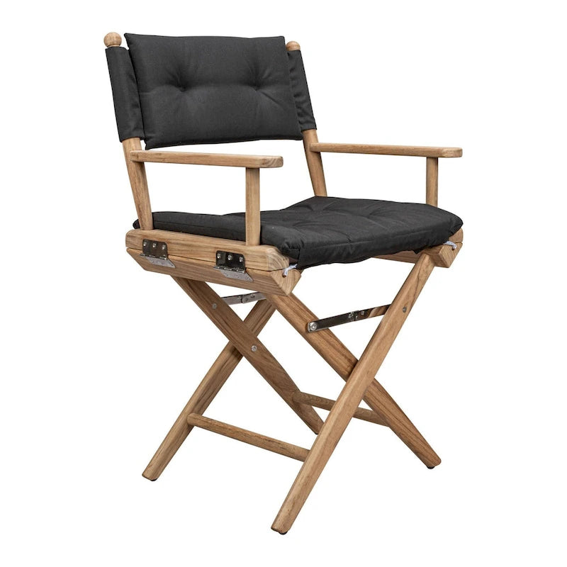 23  Black and Brown Solid Wood Indoor Outdoor Director Chair with Black Cushion