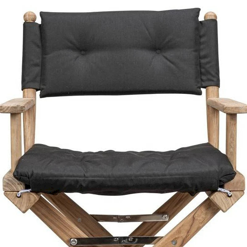 23  Black and Brown Solid Wood Indoor Outdoor Director Chair with Black Cushion