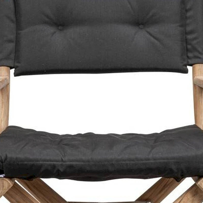 23  Black and Brown Solid Wood Indoor Outdoor Director Chair with Black Cushion