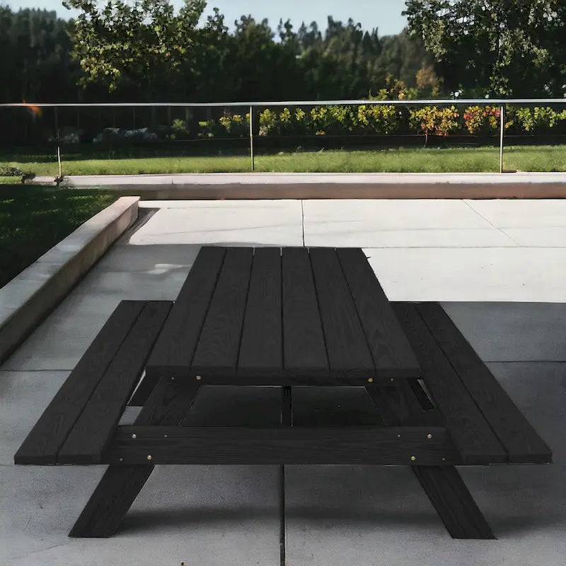 HomeRoots 94  Charcoal Solid Wood Outdoor Picnic Table