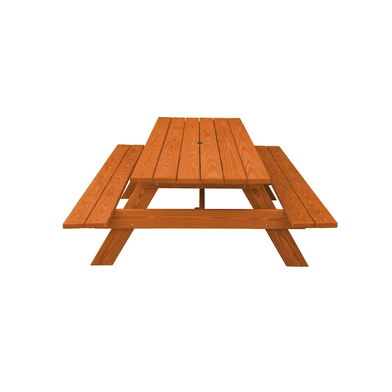 HomeRoots 94  Redwood Solid Wood Outdoor Picnic Table with Umbrella Hole