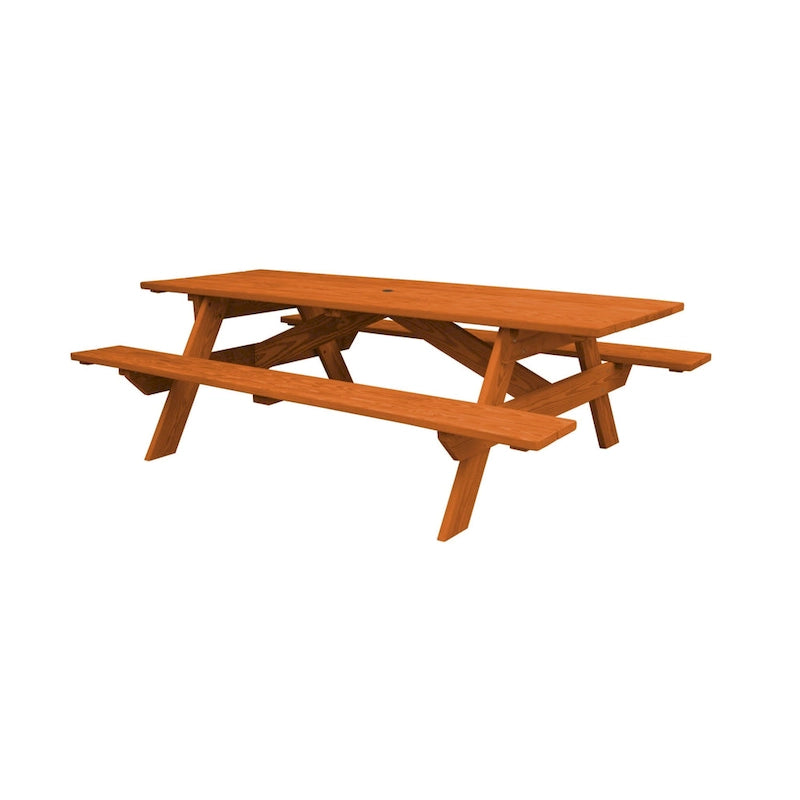 HomeRoots 94  Redwood Solid Wood Outdoor Picnic Table with Umbrella Hole