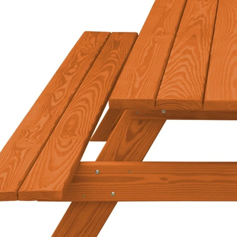 HomeRoots 94  Redwood Solid Wood Outdoor Picnic Table with Umbrella Hole