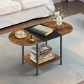 Mid-Century Oval Coffee Table w/2-Tier Storage for Small Spaces