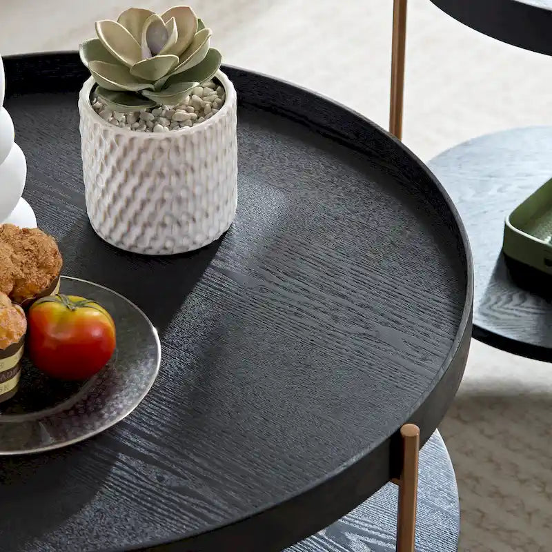 2-Piece Modern 2-Tier Round Multifunctional Coffee Table with Stainless Steel Legs, Ideal for Living Room, Bedroom, and Balcony