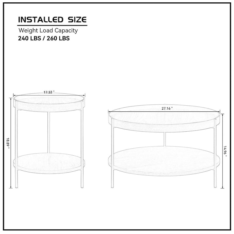 2-Piece Modern 2-Tier Round Multifunctional Coffee Table with Stainless Steel Legs, Ideal for Living Room, Bedroom, and Balcony