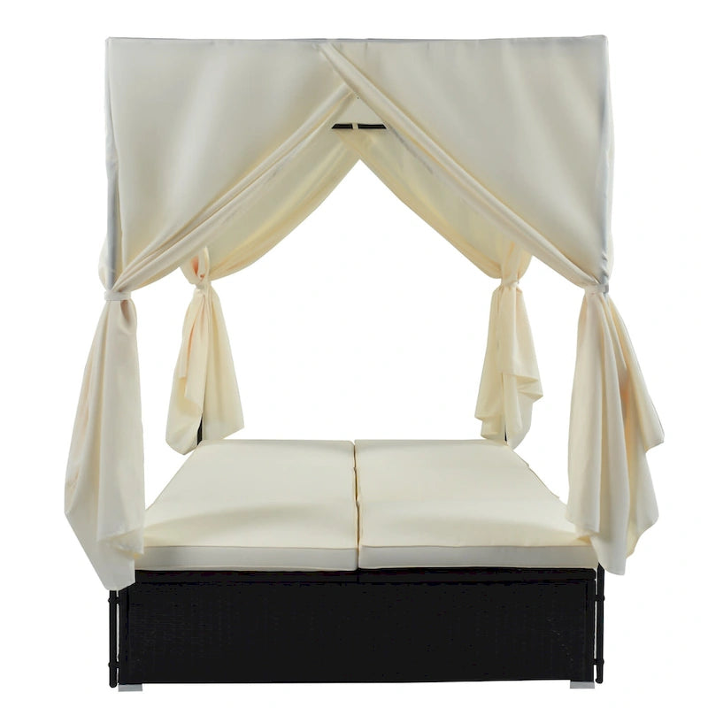 Outdoor Patio Wicker Sunbed Daybed with Cushions and Adjustable Seats