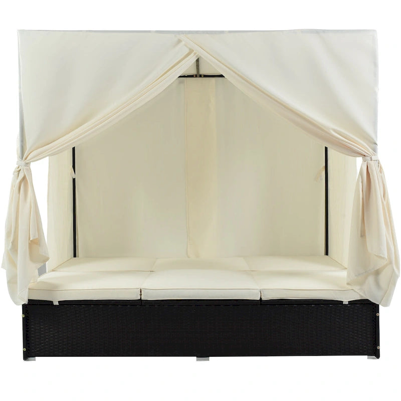 Outdoor Patio Wicker Sunbed Daybed with Cushions and Adjustable Seats