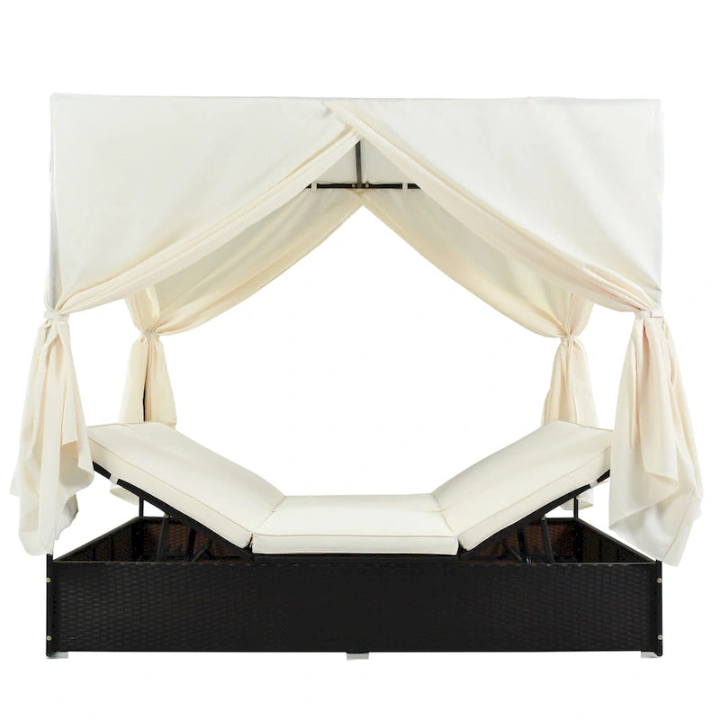Outdoor Patio Wicker Sunbed Daybed with Cushions and Adjustable Seats