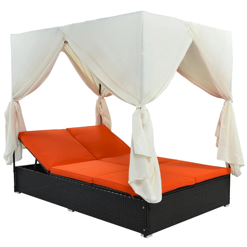 Outdoor Patio Wicker Sunbed Daybed with Cushions and Adjustable Seats