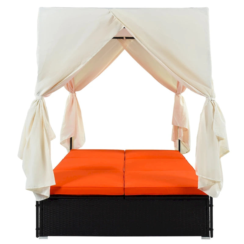 Outdoor Patio Wicker Sunbed Daybed with Cushions and Adjustable Seats