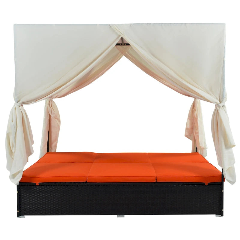 Outdoor Patio Wicker Sunbed Daybed with Cushions and Adjustable Seats