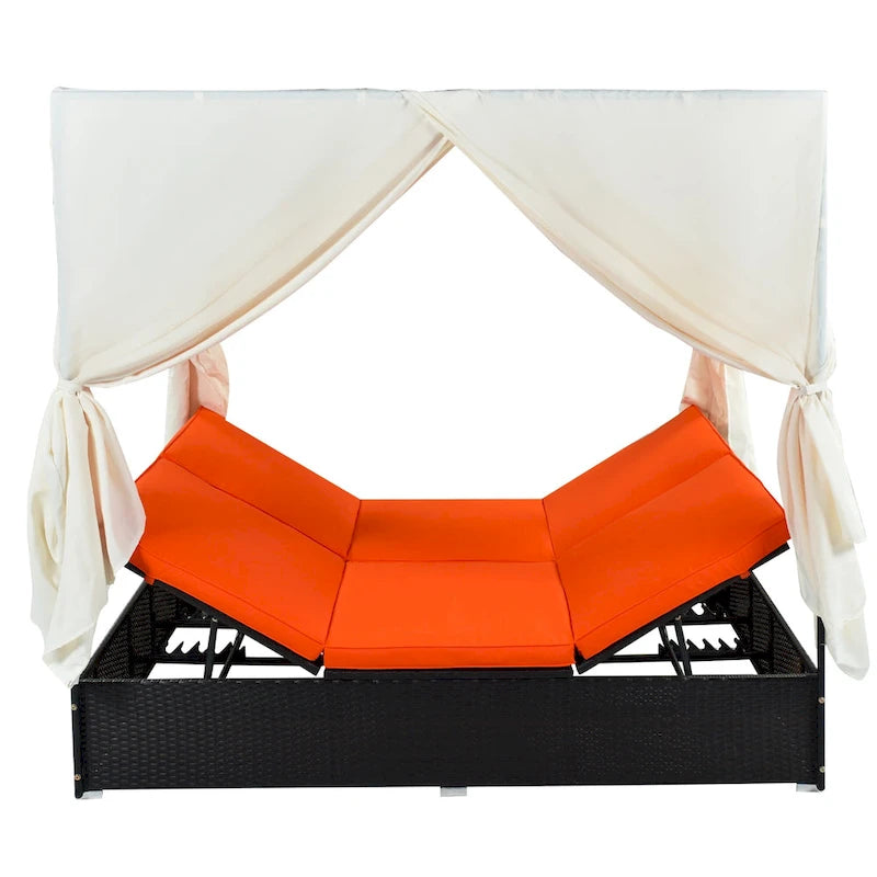 Outdoor Patio Wicker Sunbed Daybed with Cushions and Adjustable Seats
