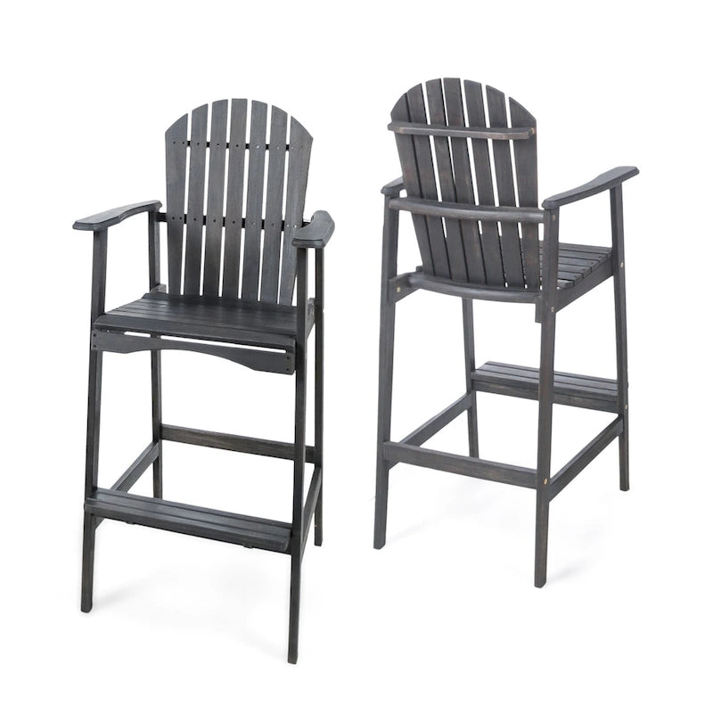 Outdoor Acacia Wood Adirondack Barstools, Set of 2