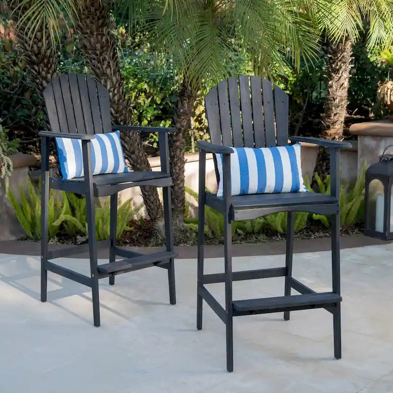 Outdoor Acacia Wood Adirondack Barstools, Set of 2