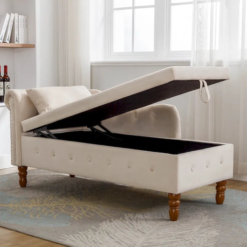 Storage pillow velvet chaise modern fabric rolled arm chaise