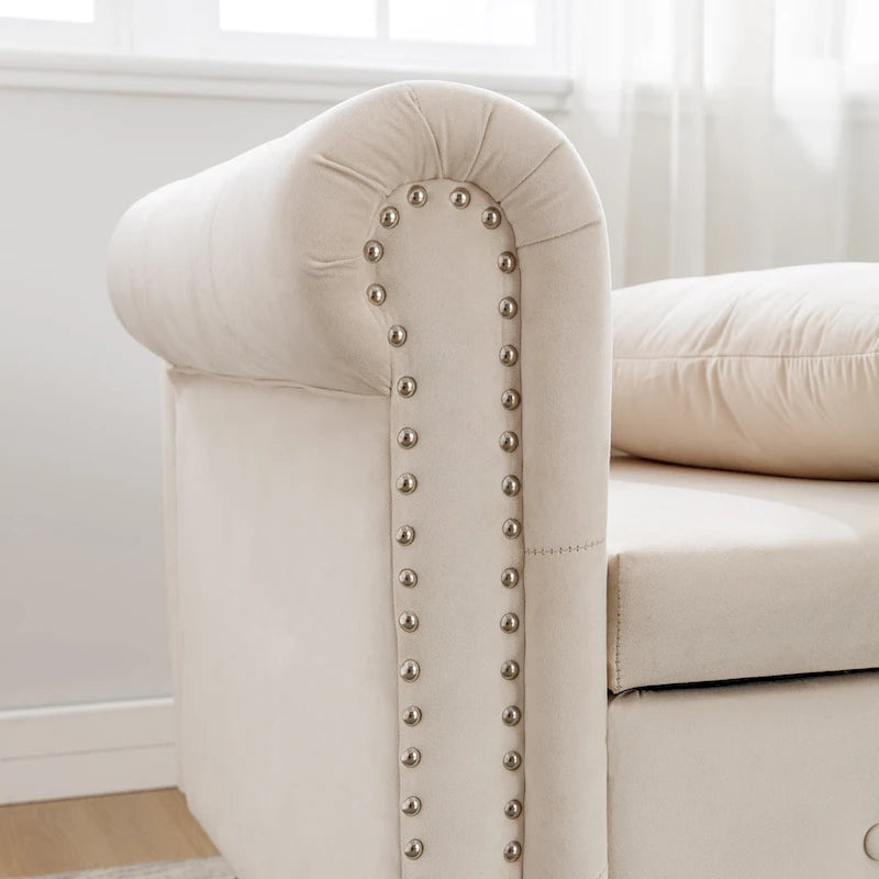 Storage pillow velvet chaise modern fabric rolled arm chaise