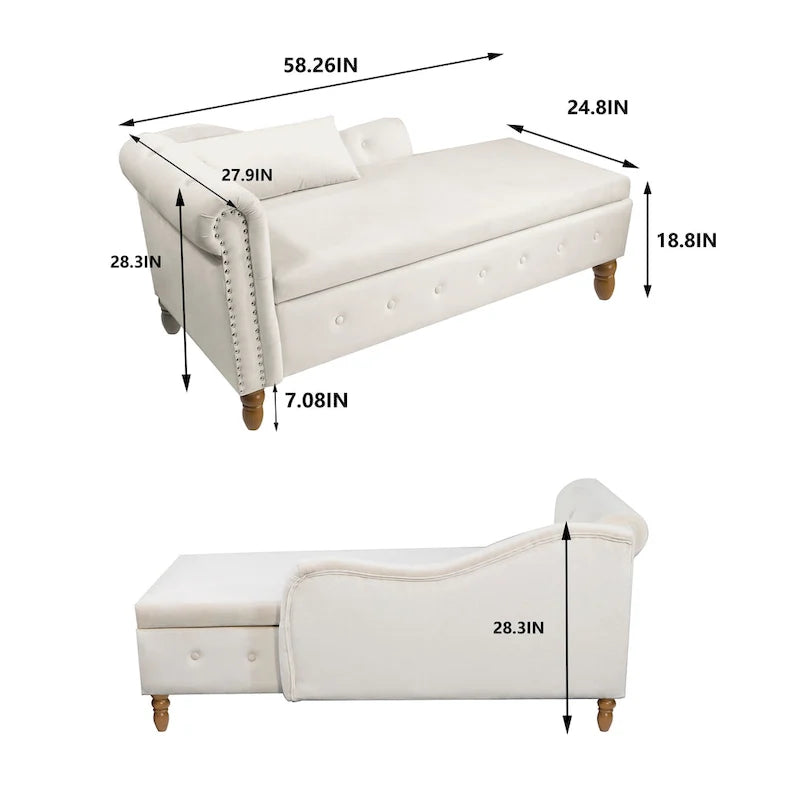 Storage pillow velvet chaise modern fabric rolled arm chaise