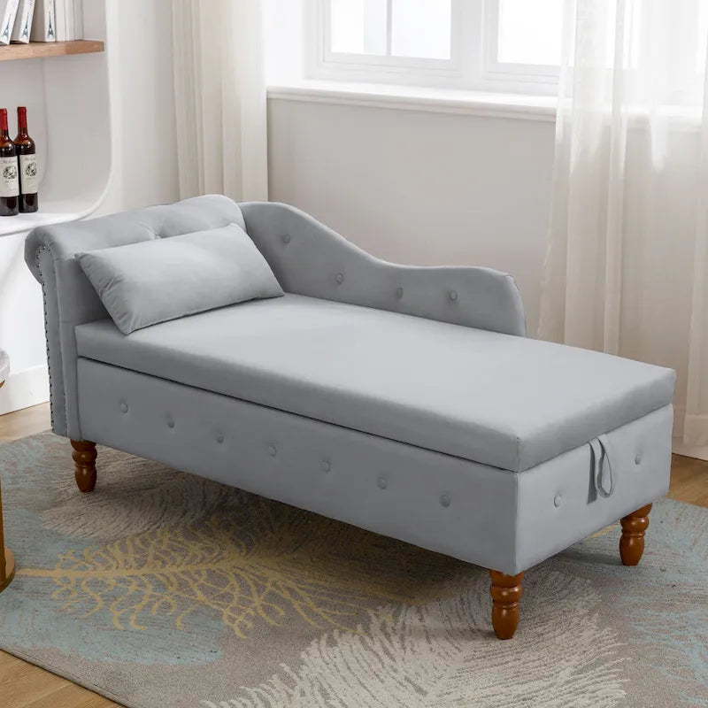Storage pillow velvet chaise modern fabric rolled arm chaise