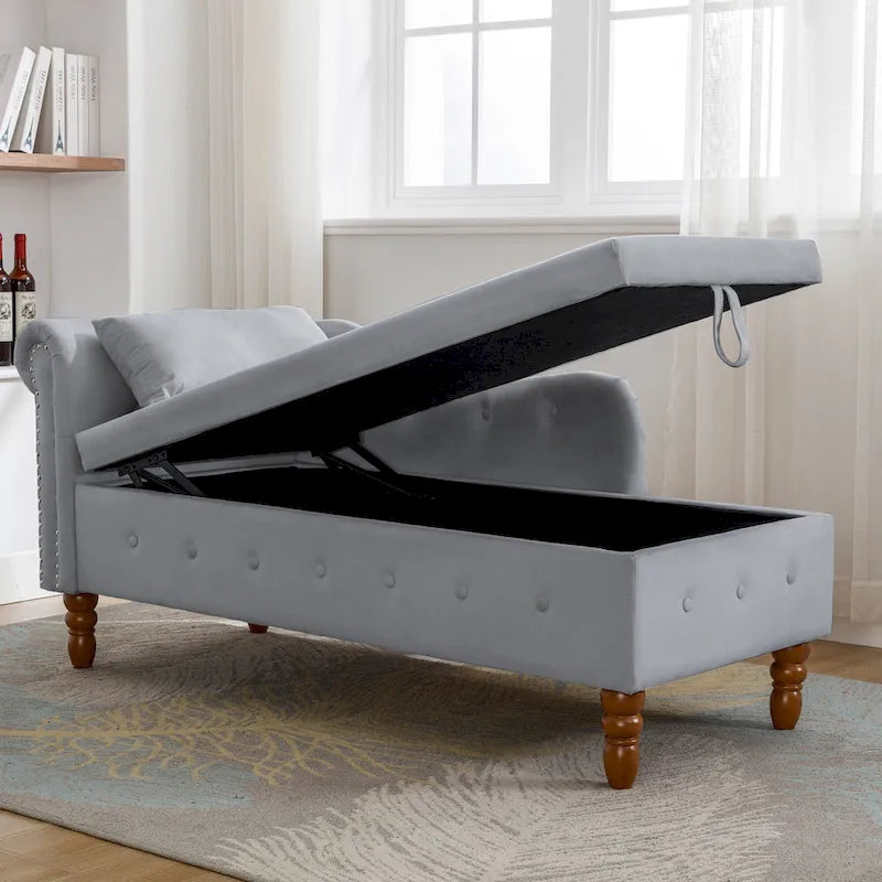 Storage pillow velvet chaise modern fabric rolled arm chaise