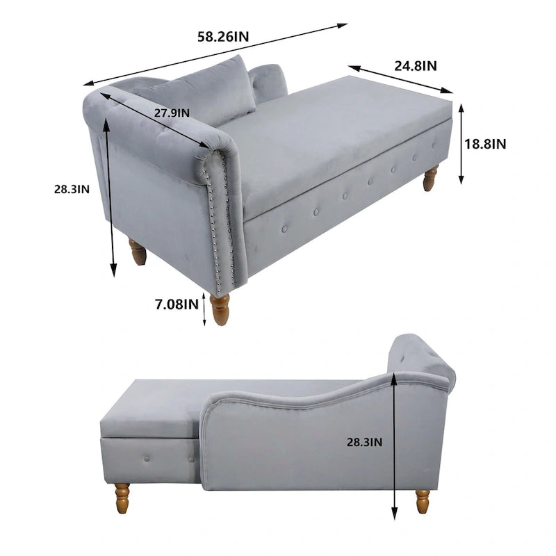 Storage pillow velvet chaise modern fabric rolled arm chaise