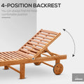Outsunny Outdoor Folding Chaise Lounge Chair Recliner With Wheels, Acacia Wood Frame