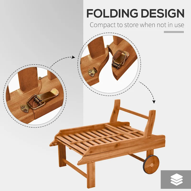 Outsunny Outdoor Folding Chaise Lounge Chair Recliner With Wheels, Acacia Wood Frame