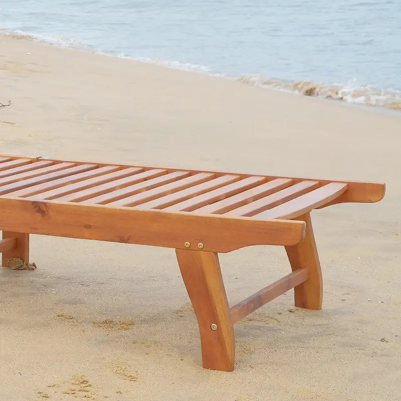 Outsunny Outdoor Folding Chaise Lounge Chair Recliner With Wheels, Acacia Wood Frame