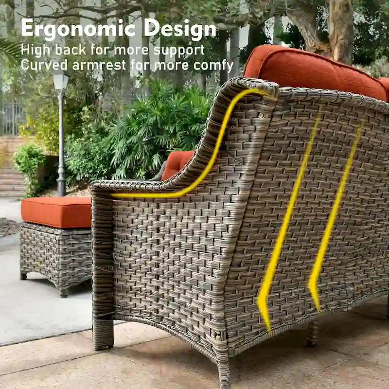 XIZZI 6-piece Patio Wicker Furniture Set with Fire Pit Table