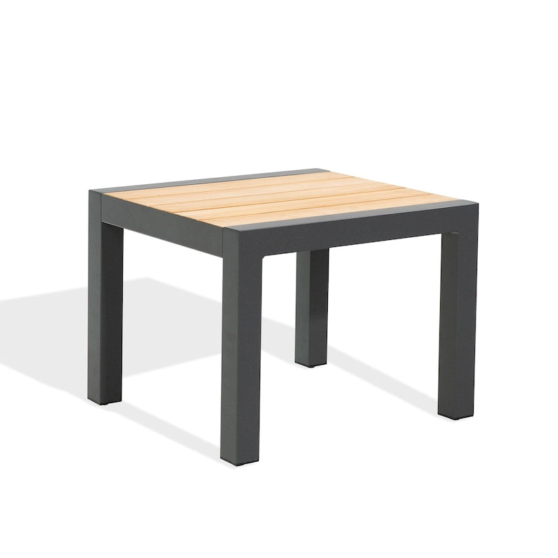 Outdoor Side Table Aluminum Patio End Table with Teak Wood