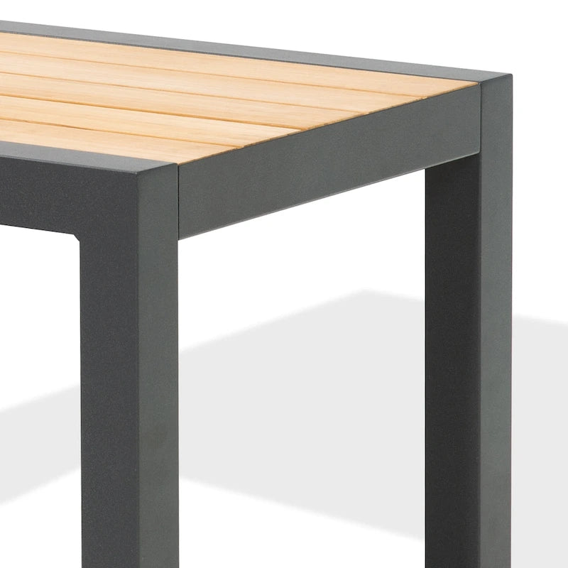 Outdoor Side Table Aluminum Patio End Table with Teak Wood
