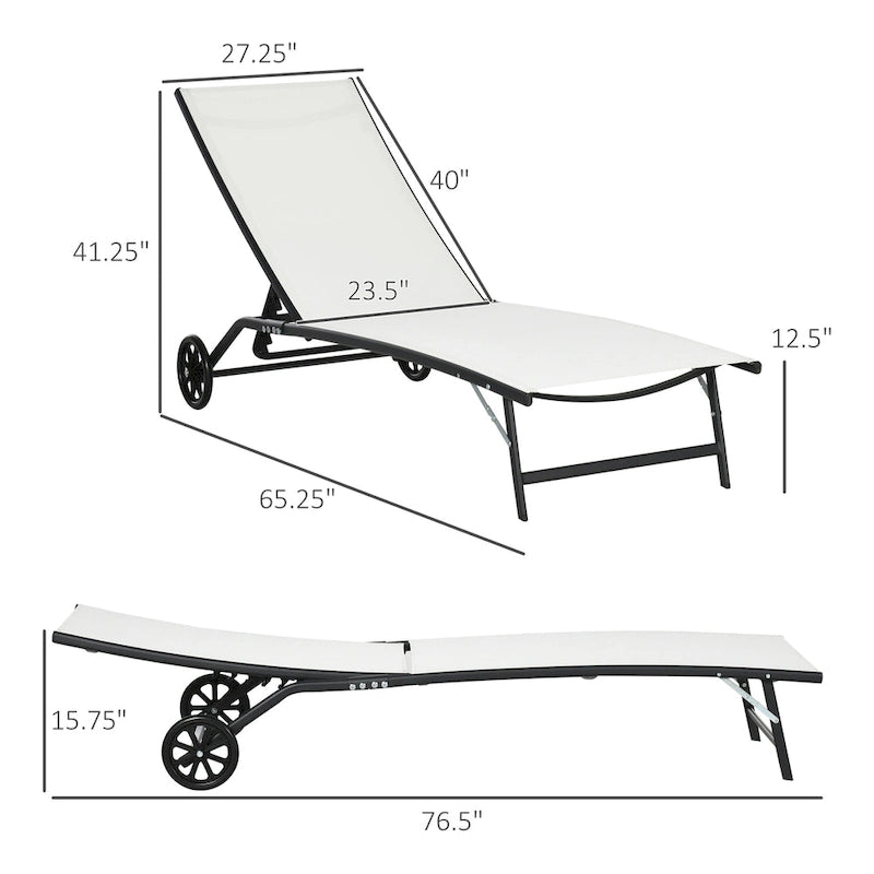 Chaise Lounge Outdoor, 2 Piece Lounge Chair With Wheels, Tanning Chair With 5 Adjustable Positions