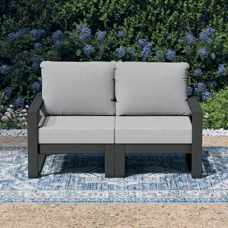 Polytrends Endless Outdoor Patio Love Seat with Gray Frame