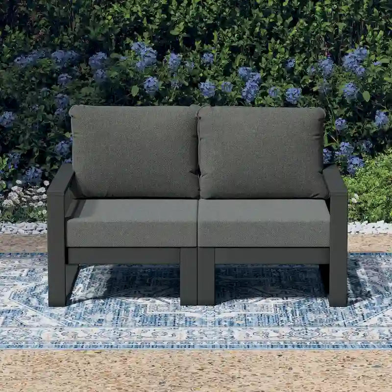 Polytrends Endless Outdoor Patio Love Seat with Gray Frame